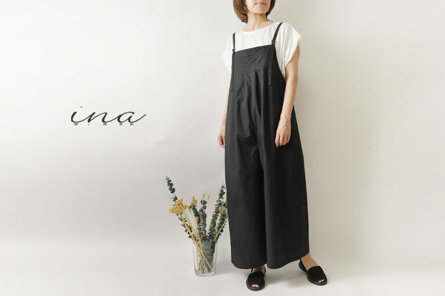 イナ SALE 20%OFF ina コットン タイプライター 胸 タック サロペット