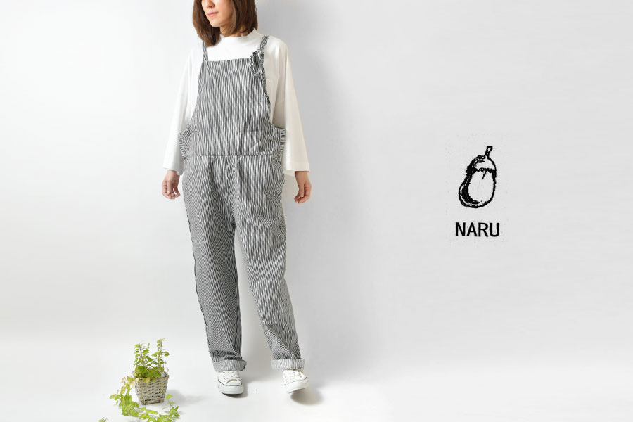 SALE 40%OFF NARU ナル 10s 先染め ヒッコリー デニム サロペット