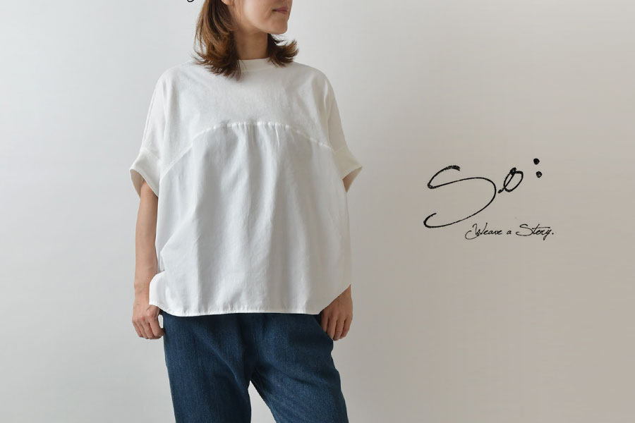 10%OFFクーポン カットソー レディース SO エスオー コットン布帛×カットソー切替 プルオーバー SB-1840 春 夏 半袖 綿100％ コットン 異素材 おしゃれ 母の日 SO(ファッション) 10%OFFクーポン カットソー レディース SO