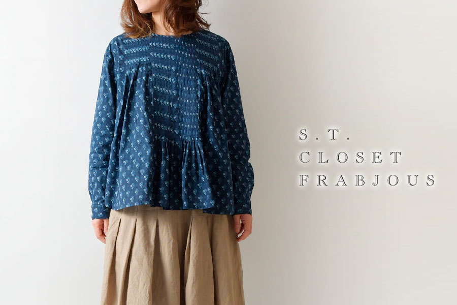 エスティークローゼットフラブシャス　シャツ　総柄　★リバティのお好きな方へ★ s.t.closet frabjous SALE 40%OFF エスティ・クローゼット