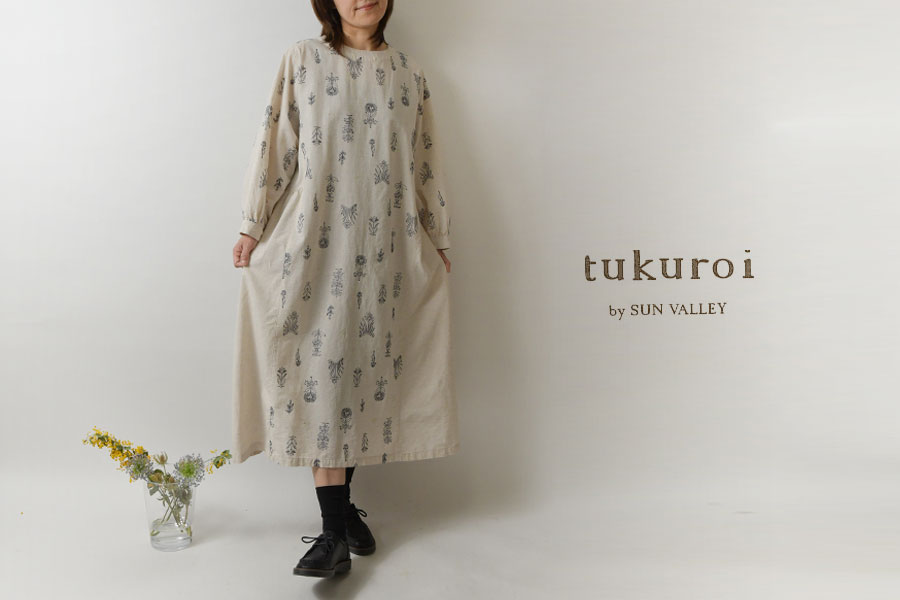 SALE 40%OFF tukuroi ツクロイ (サンバレー sun valley) コットン リネン 平織 総柄 刺繍 2WAY  ワンピース(tk215241)レディース セール 春 夏 大人可愛い ナチュ