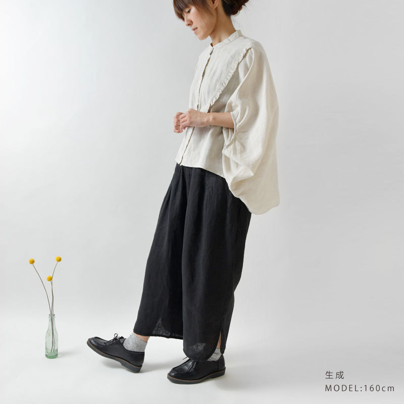 10%OFFクーポン ブラウス レディース ubasoku ウバソク バンドカラー 胸元フリルＵ字切替 貝釦 変形ブラウス(ub-0180) 春 夏 シャツ 服 ナチュラル 母の日 ubasoku 10%OFFクーポン ブラウス レディース ウバソク バンド