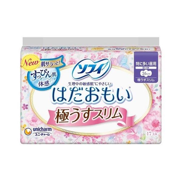 (送料無料)(まとめ買い・ケース販売)ソフィ はだおもい 極うすスリム 特に多い昼用 羽つき 26ｃｍ（17個入）（24個セット）/ ユニ・チャーム :4903111362585 24:街の雑貨屋さん