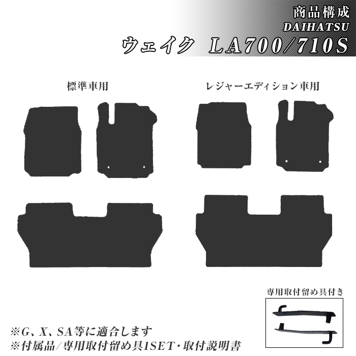 ウェイク LA700/710S フロアマット 防水 撥水 ラバーマット H26/11〜R4/8 ダイハツ ラバー製 ゴムマット | ダイハツ | 02