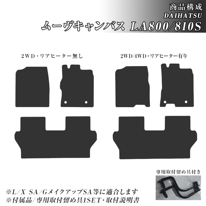 ムーヴキャンバス LA800/810S フロアマット 防水 撥水 ラバーマット H28/9〜R4/7 ダイハツ ラバー製 ゴムマット | ダイハツ | 02