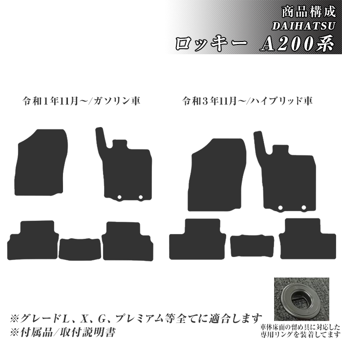 ロッキー A200系 フロアマット 防水 撥水 ラバーマット R1/11〜 ダイハツ ラバー製 ゴムマット | ダイハツ | 02