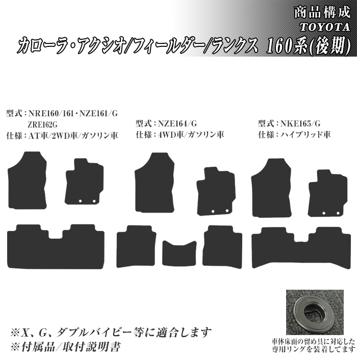カローラ・アクシオ/フィールダー/ランクス 160系 後期 フロアマット カーマット H27/3〜 トヨタ 車 マット チェック ダイヤ柄 | トヨタ | 01