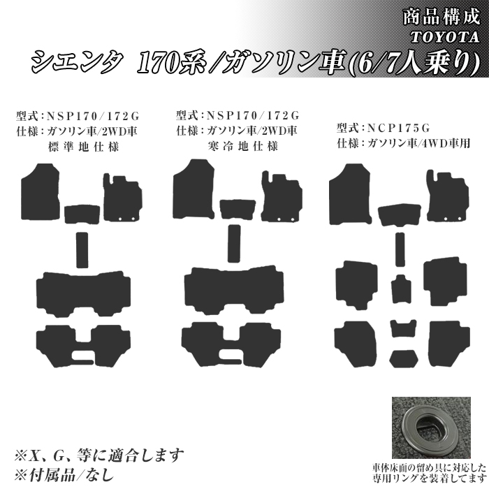 シエンタ 170系 6・7人乗り フロアマット カーマット H27/7〜R4/8 トヨタ 車 マット チェック ダイヤ柄 | トヨタ | 01
