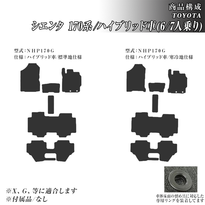 シエンタ 170系 6・7人乗り フロアマット カーマット H27/7〜R4/8 トヨタ 車 マット チェック ダイヤ柄 | トヨタ | 02