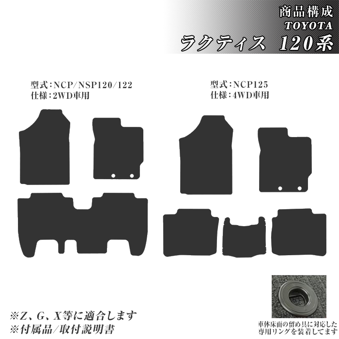ラクティス 120系 フロアマット カーマット H22/11〜H28/9 トヨタ 車 マット チェック ダイヤ柄 | トヨタ | 01