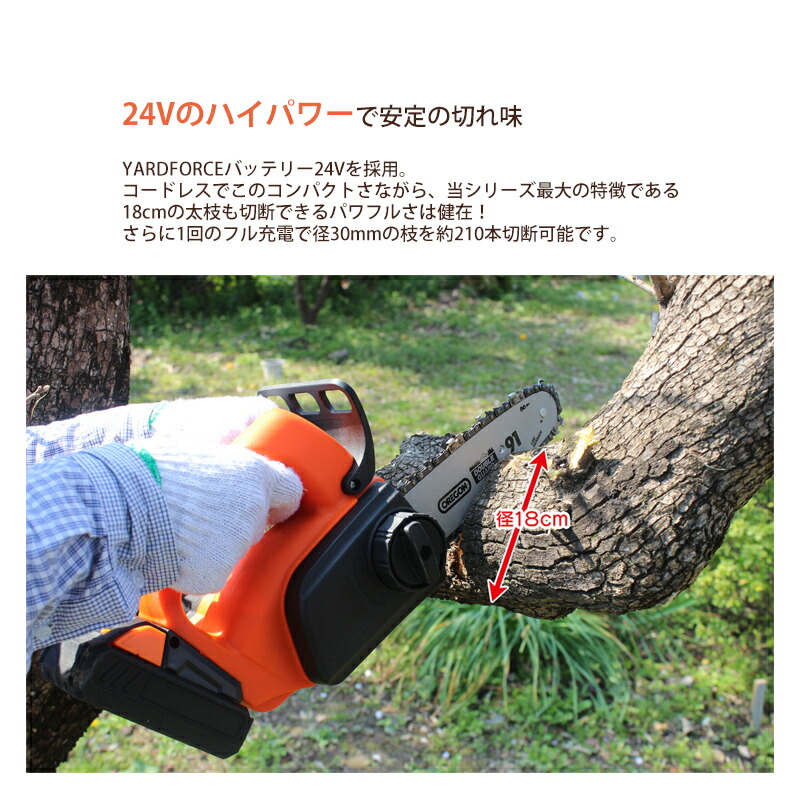 新品 YARD FORCE 24V ハンディチェーンソー 充電式 LS C18-JP 枝の