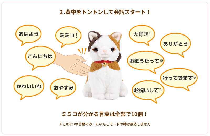こんにちニャン！ みけねこミミコ 電池付き おしゃべりパートナー 三毛猫 みみこ ぬいぐるみ しゃべるぬいぐるみ 猫 かわいい  こんにちにゃん！三毛猫ミミコ :oda0303:エスケンショッピング 通販 