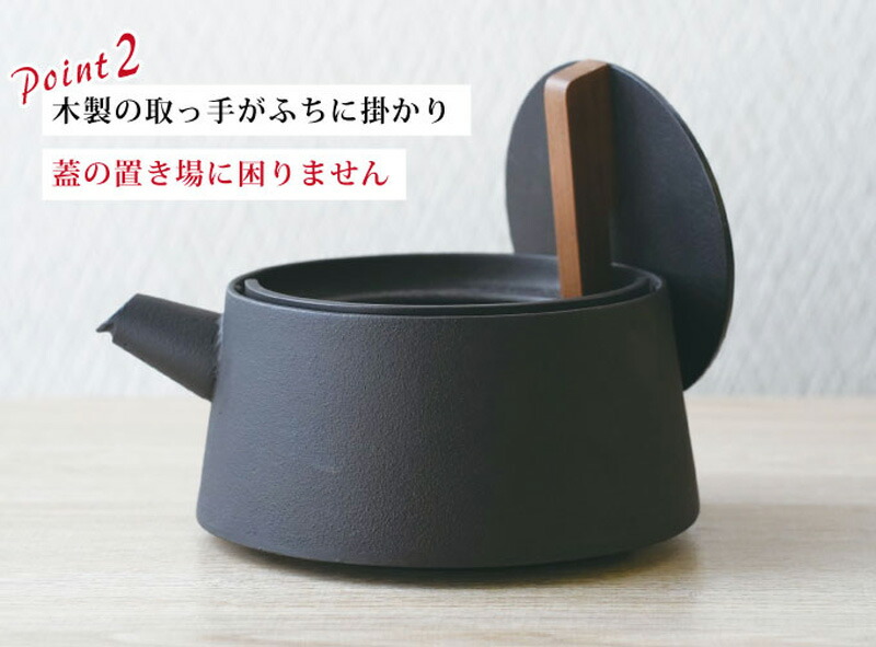 tetu 南部鉄器　鉄瓶 1L 木製取っ手付き 南部鉄器 tetu 鉄瓶 1L(日本製 急須 南部鉄器鉄瓶 モダン