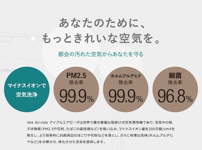 首に掛けるだけの空気清浄機 アイブルエアビーダ ible Airvida 小型