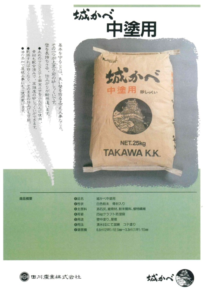 特級　漆喰　2袋 田川産業 城かべ 古代漆喰 上塗用 1袋 20kg 内装仕上げ しっくい 練り