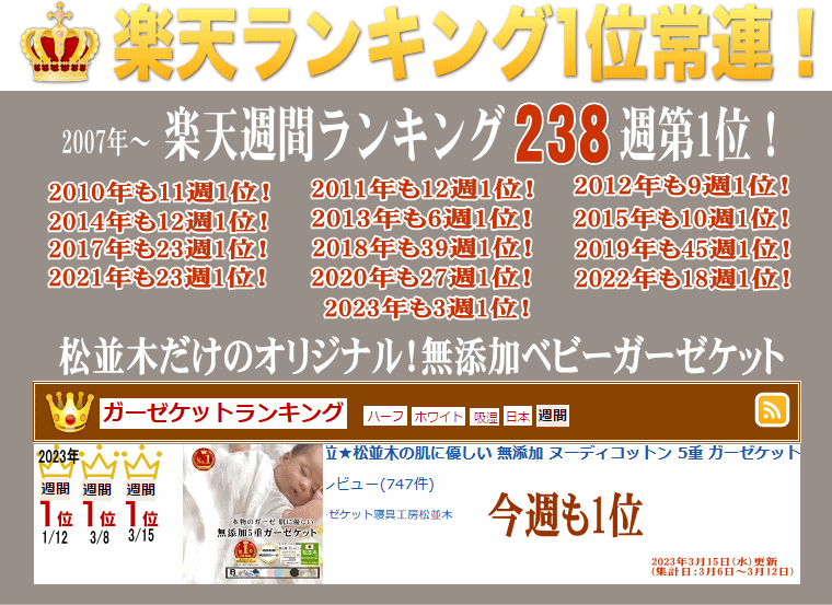 皆様に愛され続けてお陰様で楽天年間ランキング12年連続受賞 松並木のガーゼケット！