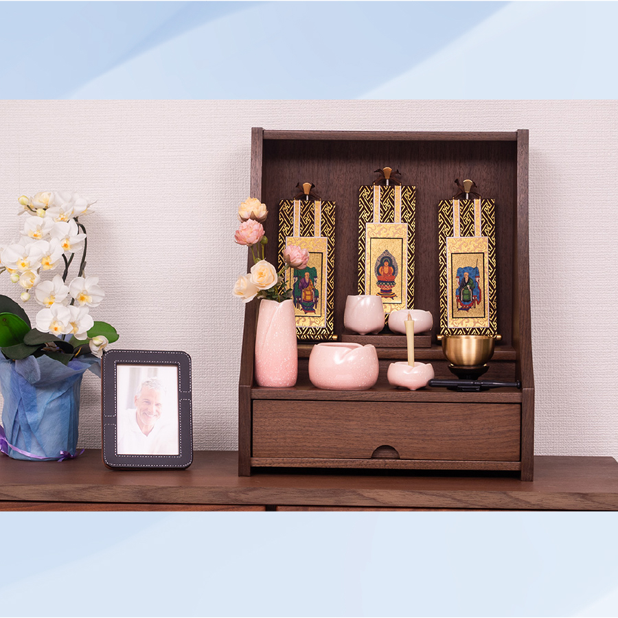 最安値に挑戦！モダン仏壇 YA100366 規格15号 高さ44.5cm×幅37.0cm×奥行27.0cm タモ製 WN色 ステージ型 送料無料の画像