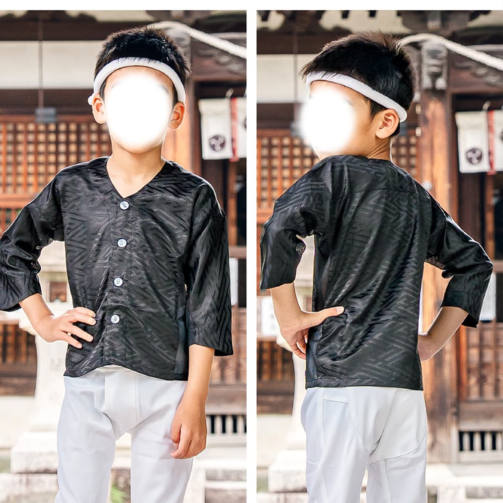 三社祭　子供鯉口シャツセット 鯉口シャツ 波うさぎ（紺）7号サイズ（140）子供鯉口シャツ上下組