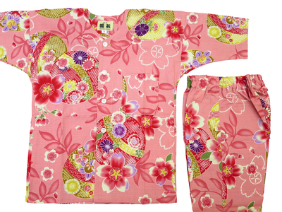 鯉口シャツ まりと桜（ピンク）大人鯉口シャツ単品 男女兼用 義若オリジナル 鯉口シャツ まりと桜（ピンク）大人鯉口シャツ単品 男女兼用 義