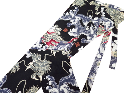【本物保証】 鯉口シャツ 大荒波に龍(黒赤)大人鯉口シャツ単品 男女兼用 義 服&ファッション小物