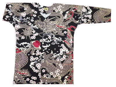 鯉口シャツ 金彩 花久寿玉（黒）大人鯉口シャツ単品 男女兼用 義