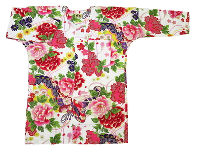 鯉口シャツ 金彩牡丹と桜（白ピンク紫）大人鯉口シャツ単品 男女兼用 義若オリジナル 鯉口シャツ 金彩牡丹と桜(紫）大人鯉口シャツ単品 男女兼用 義若