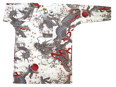 鯉口シャツ 桜と龍（白）超巾広サイズ（４Ｌ） 大人鯉口シャツ単品