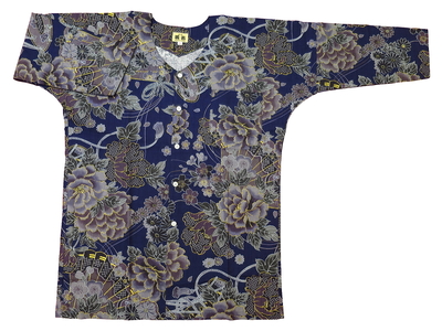 鯉口シャツ 金彩牡丹と桜(紫）超巾広サイズ（４Ｌ）　大人鯉口シャツ単品 男女兼用 義若オリジナル okoi-119-400.jpg