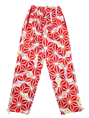 鯉口シャツ 麻の葉紋様に花（赤）巾広サイズ（３Ｌ）　大人鯉口シャツ単品 男女兼用 義若オリジナル 送料無料】麻の葉紋様に花（赤）巾広サイズ（3L） 大人鯉口