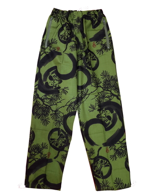 鯉口シャツ 福だるまと松（渋緑）超巾広サイズ（4L） 大人鯉口シャツ