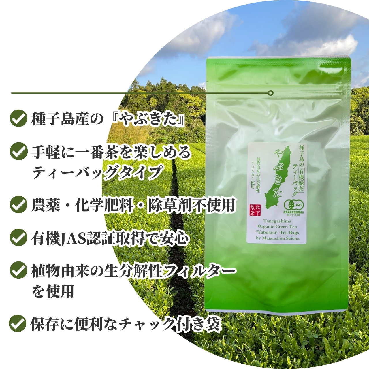 松下製茶 種子島の有機緑茶ティーバッグ『やぶきた』 40g(2g×20袋入り) |  | 01