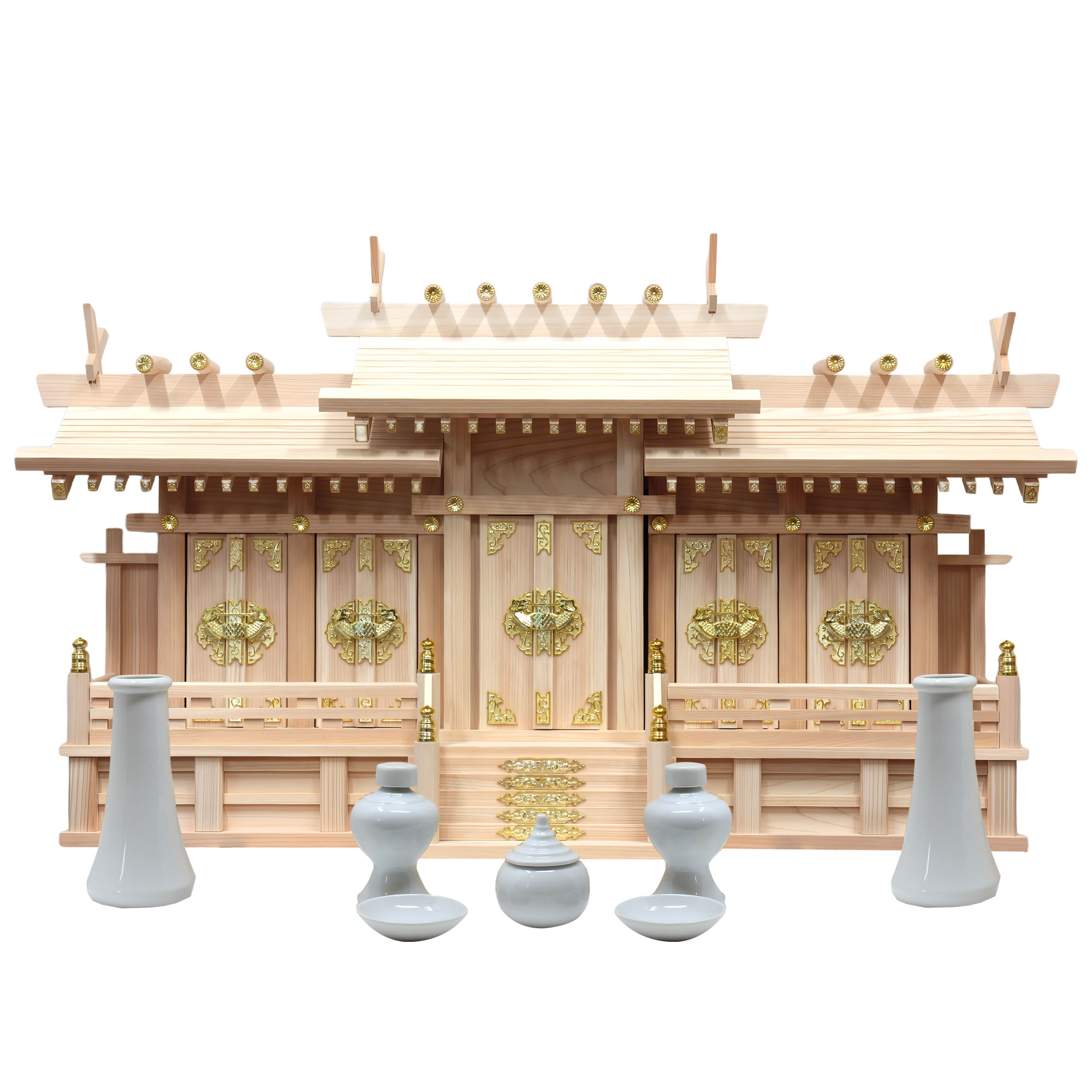 仏壇 神棚の松山神仏具店 神具セット付き 神棚 日本製 五社タイプ 屋根