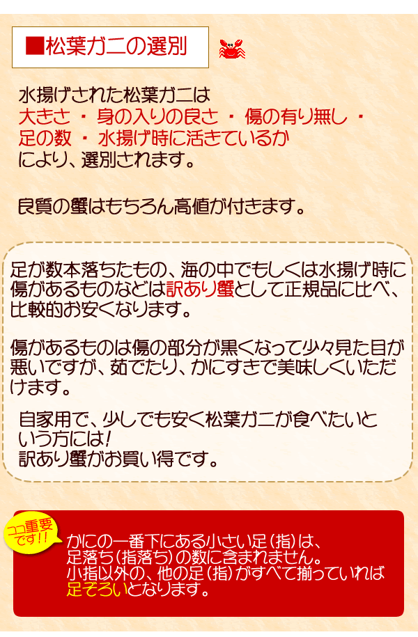 まつばがにの選別方法