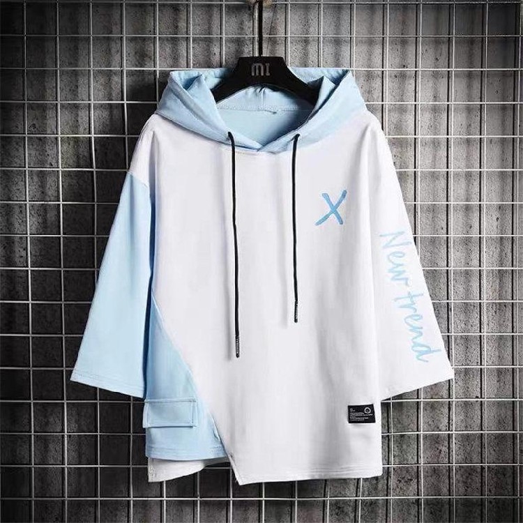 誠実 パーカー メンズ 七分袖 フード付き Tシャツ レイヤード プルオーバー 半袖パーカー 夏服 大きいサイズ ストリート系 体型カバー 