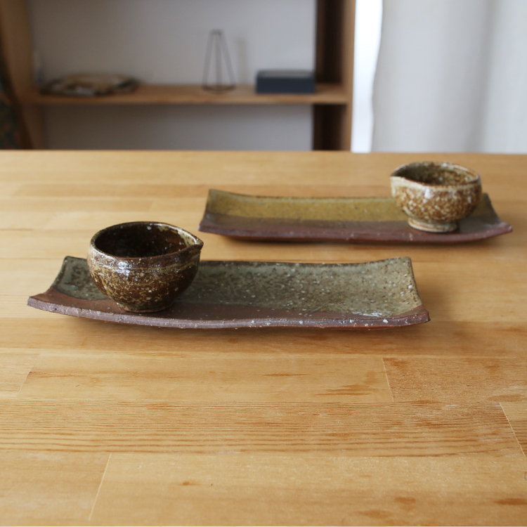 さんま皿 さんま角皿 長方形 平皿 角皿 陶器 草木染 みかん釉薬