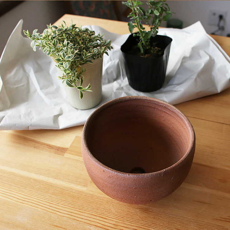 植木鉢 鉢 シンプル 素焼き 焼き締め テラコッタ風 おしゃれ 丸型