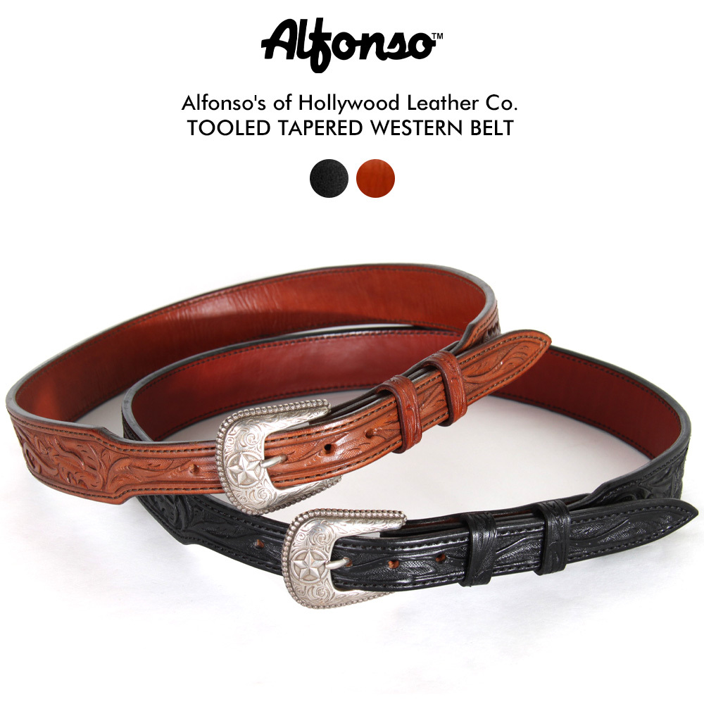 Alfonso of Hollywood Leather 幅3.8cm レザーベルト メンズ 牛革 本革 黒 ウエスタン アルフォンソオブハリウッド  アメリカ製