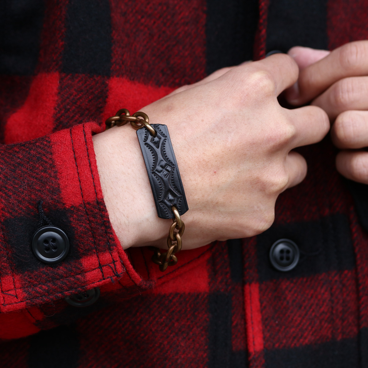 J.O.B Leather Stamp Chain Bracelet スタンプチェーンブレスレット ID