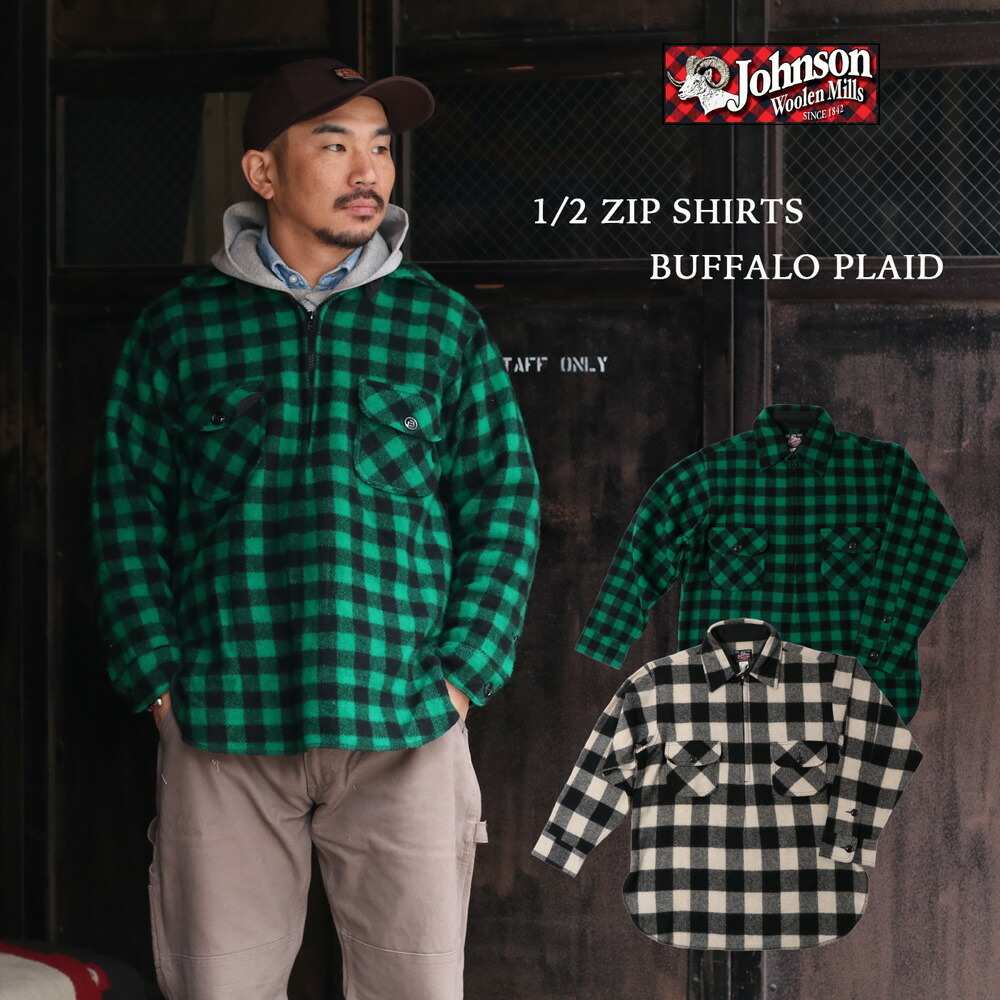 Johnson Woolen Mills ハーフジップ バッファローチェック 長袖