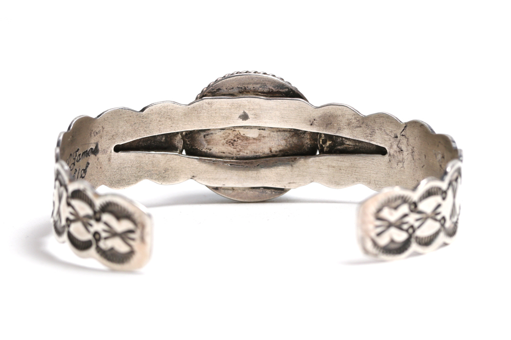 Antique Native American Navajo Wide Stamp Work Silver Cuff