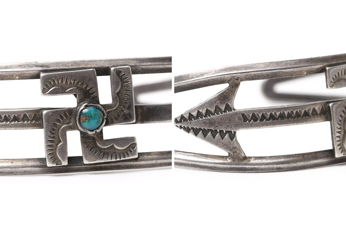 NAVAJO（ナバホ） 1930's Vintage 卍 ＆ Arrow Coin Silver Bangle