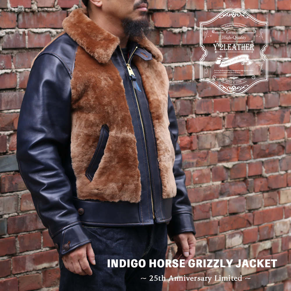 Y'2 LEATHER ワイツーレザー Y2-10-25SP INDIGO HORSE GRIZZLY JACKET 25th Anniversary  Limited インディゴホース 熊ジャン 革ジャン 25周年記念