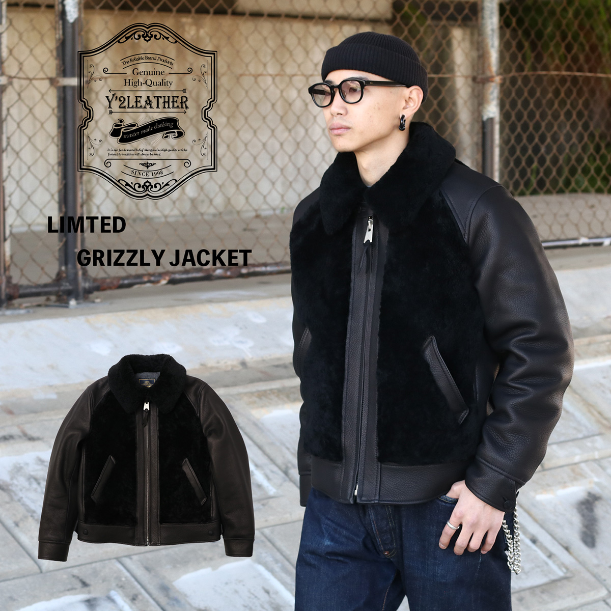 【極美品】 Halei グリズリージャケット レザー TALON 熊ジャン 黒 Y'2 LEATHER ワイツーレザー LIMITED GRIZZLY JACKET グリズリー
