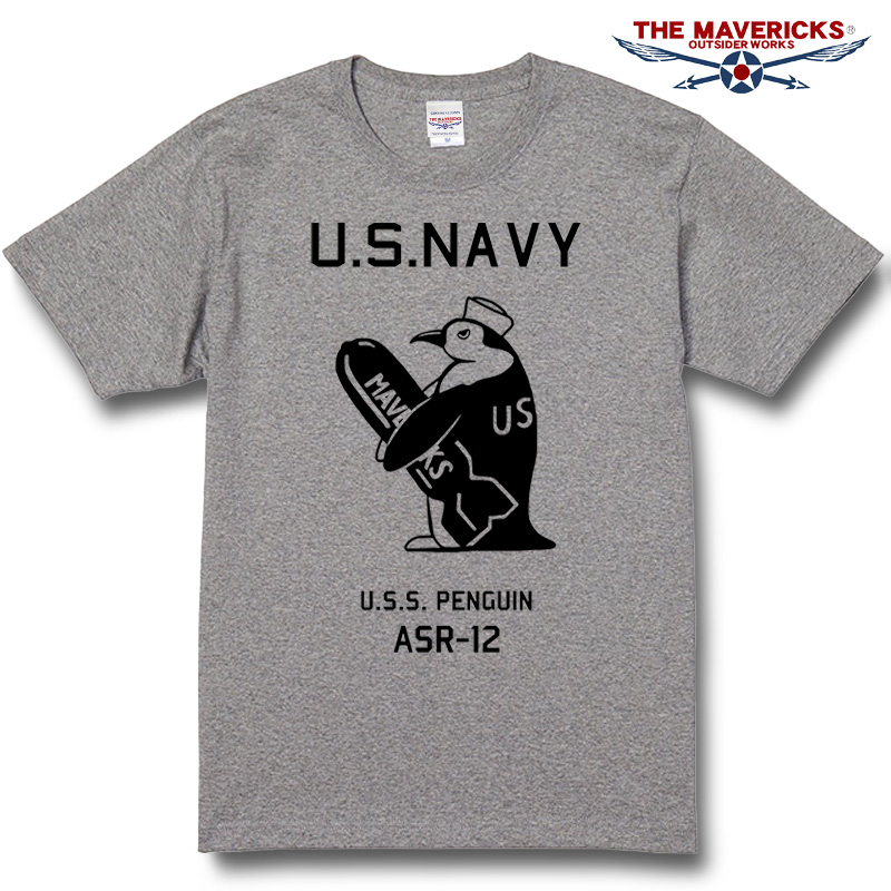 極厚 アメカジ Tシャツ 厚手 MAVERICKS ブランド 半袖 メンズ ミリタリー 米海軍ペンギン USS.PENGUIN 白 ホワイト 灰色 グレー｜mavericks｜03