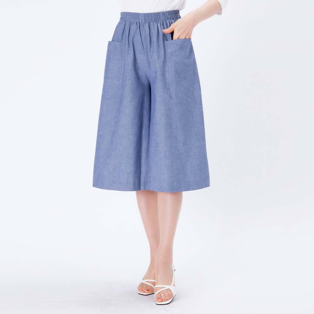 ゆったり楽々 ダンガリー デニム キュロットスカート 2色組 日本製