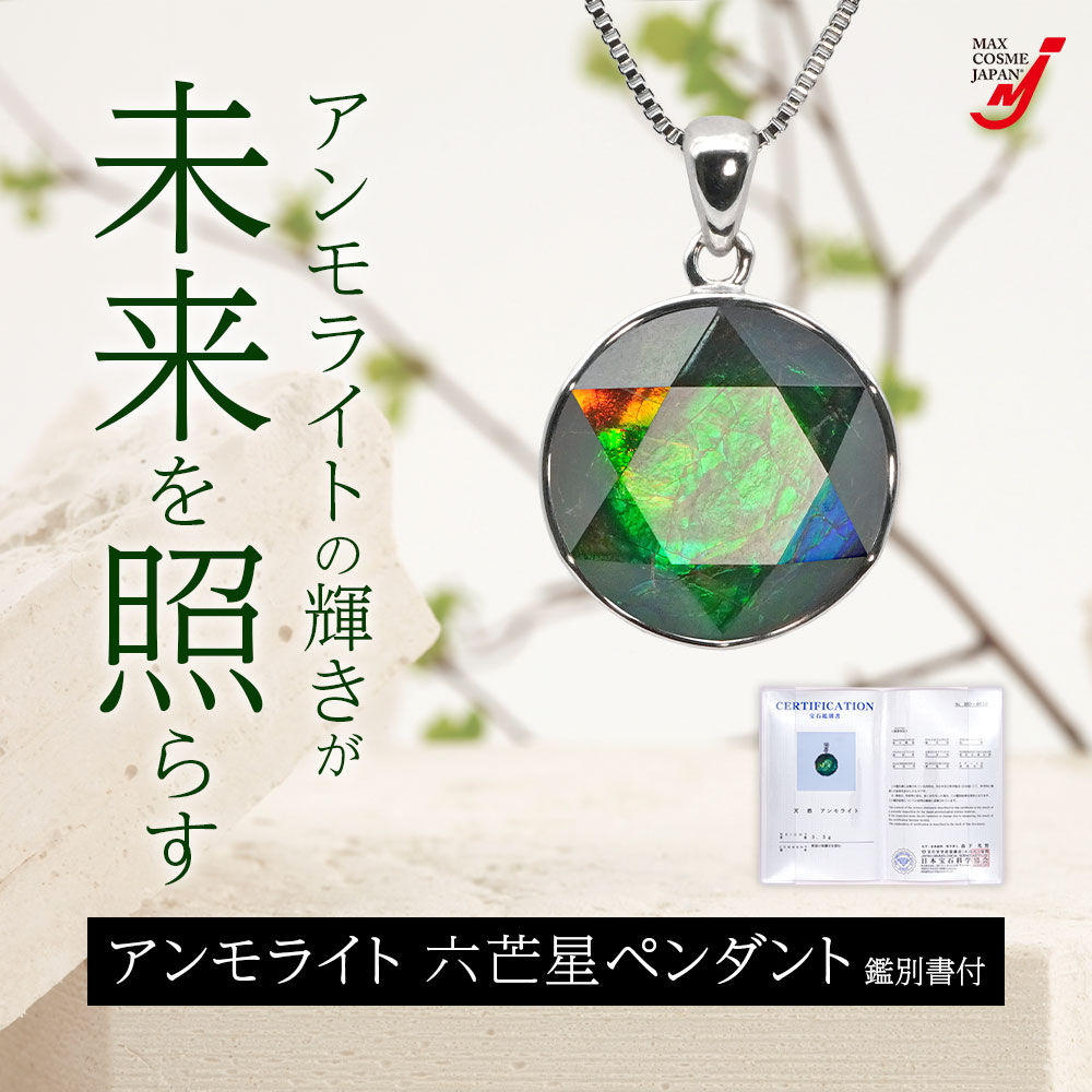 天然アンモライト 六芒星ペンダント（鑑別書付） ネックレス ペンダント パワーストーン 開運 アンモライト 六芒星 正規