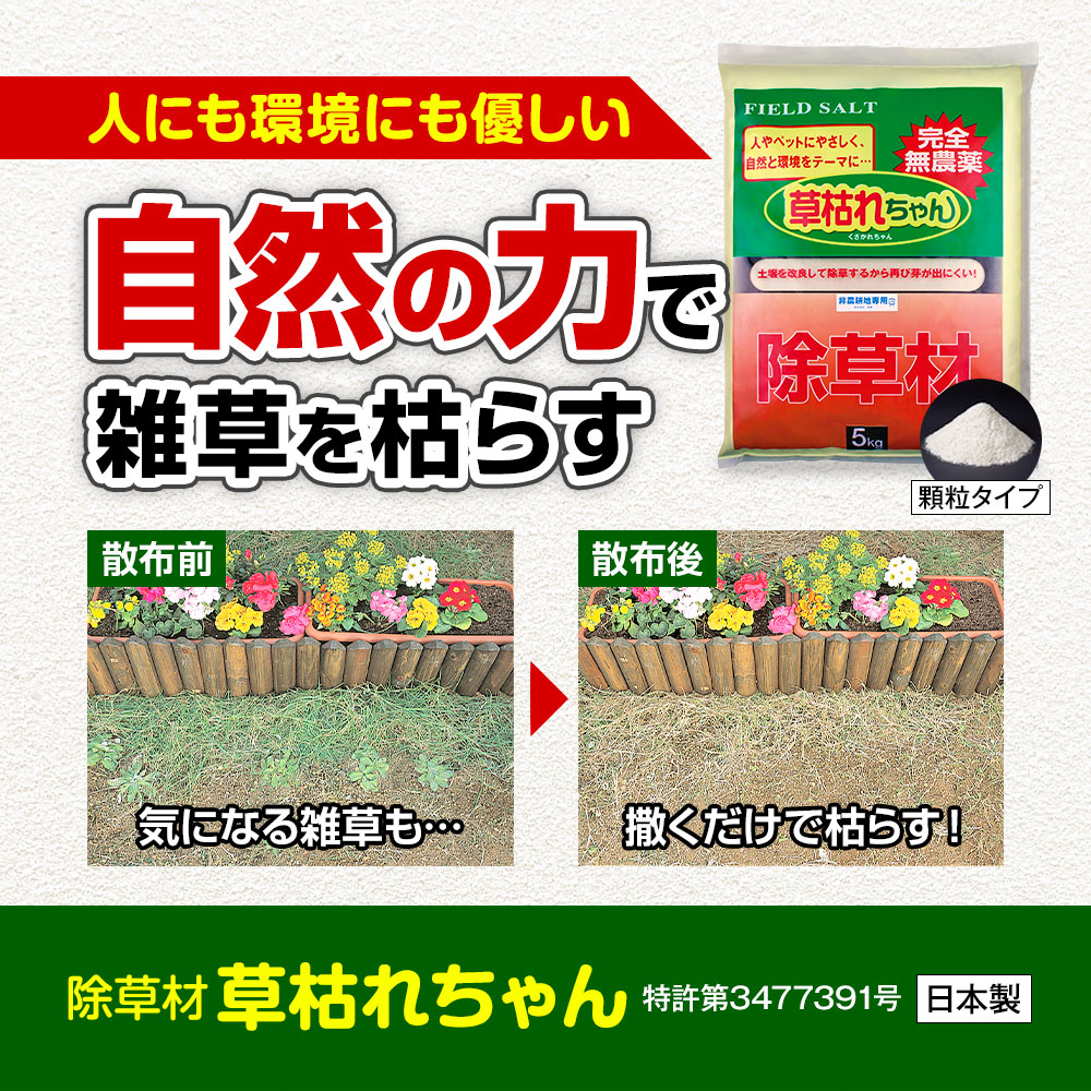 5kg】雑草 除草剤 草枯れちゃん 顆粒 無農薬 非農耕地用 最長10か月