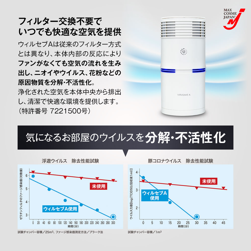 空気清浄機 ウィルセブA 10畳 特許第7221500号 たばこ におい ペット