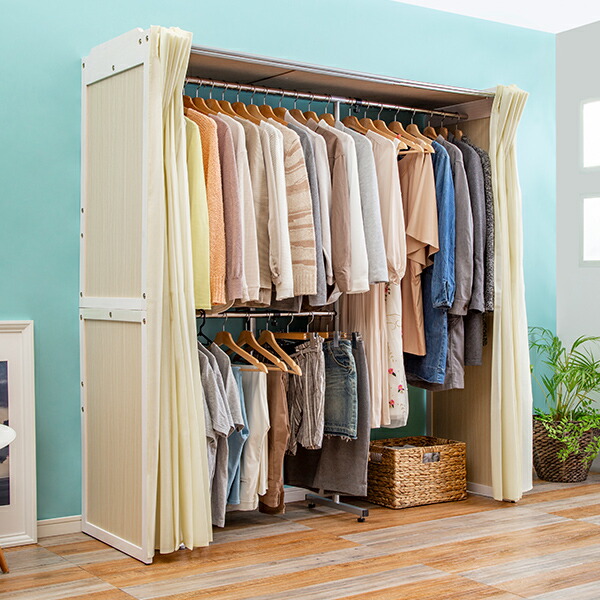 伸縮式クローゼット ハンガーラック カバー付き 収納 奥行55cm 衣類収納 ワードローブ カーテン チェスト 衣類収納 おしゃれ 大容量 壁面収納 洋服ラック タンス |  | 02