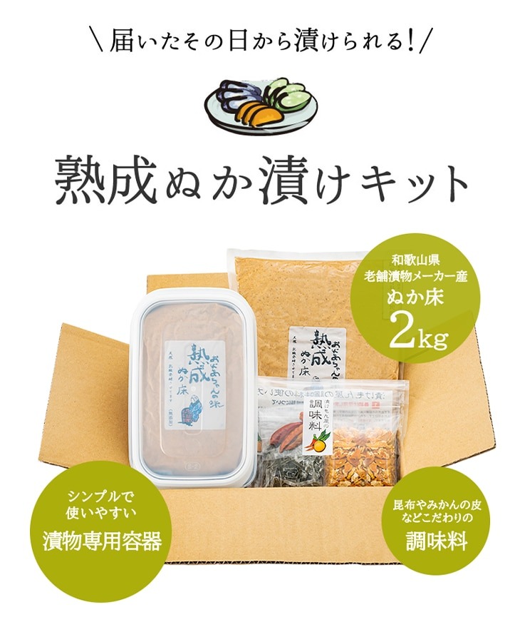 ぬか床 セット ぬか漬け 熟成 容器付 初心者 和歌山 老舗 1kg×2袋 調味
